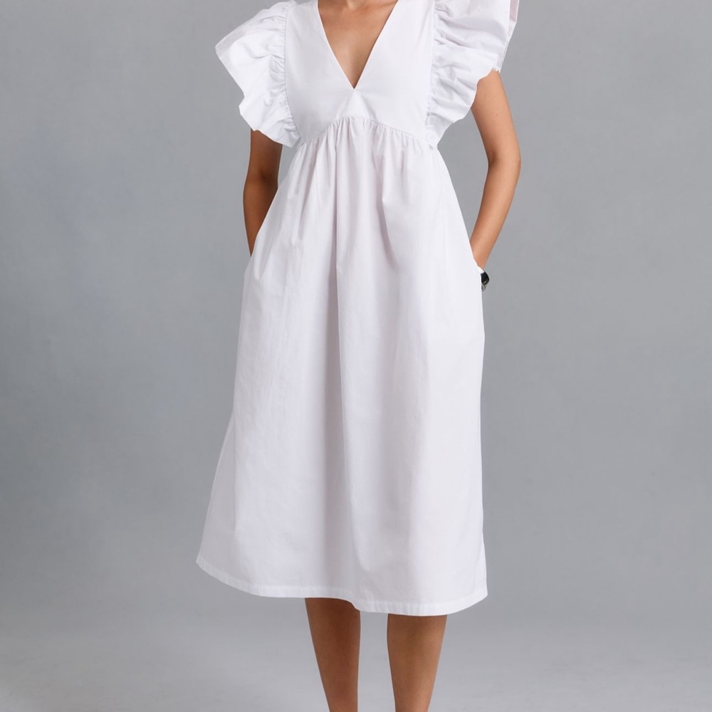 Maeve White Ruffled Tiered Midi Sundress